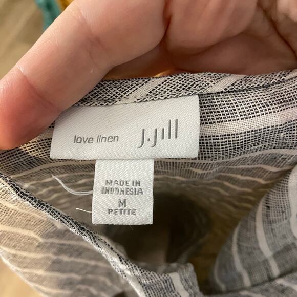 J.Jill Love Linen 100% Linen Striped Midi Dress Gray White Petite Medium - Picture 5 of 10